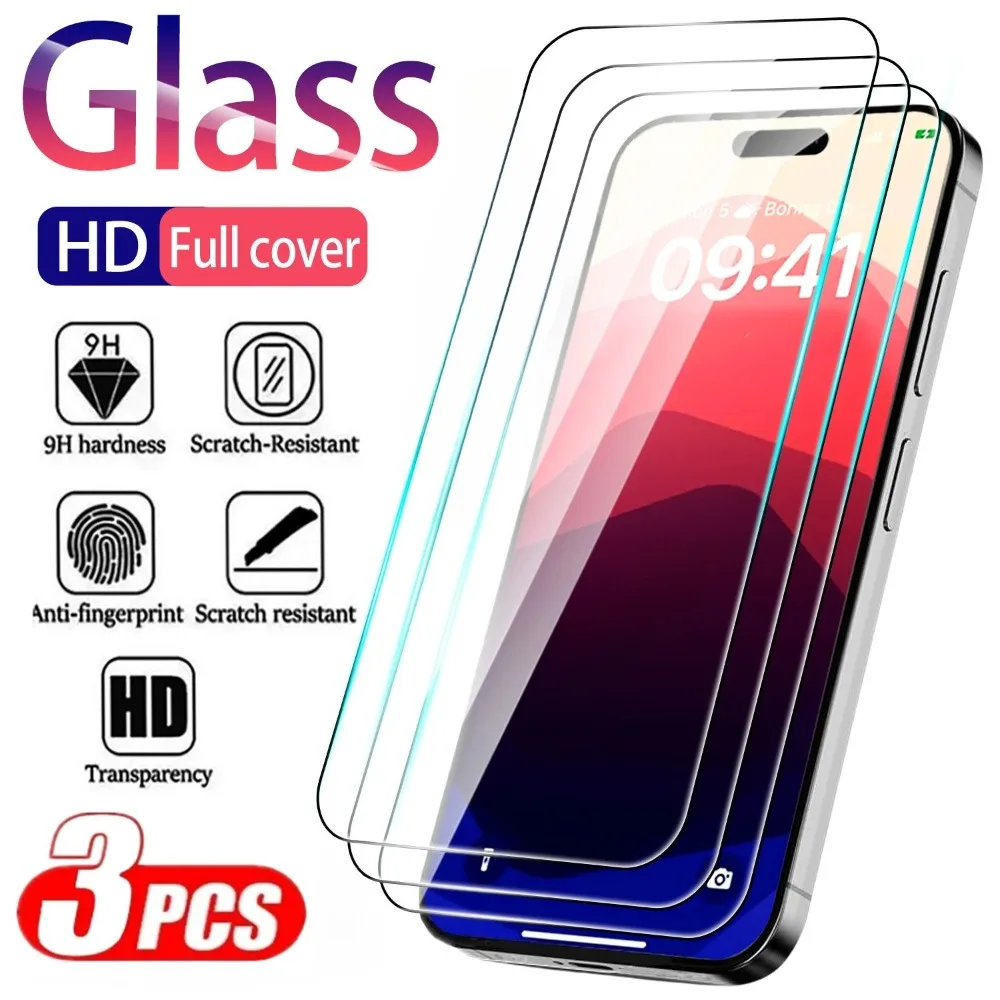 

3 шт. HD прозрачное закаленное стекло для iPhone 17 16 15 14 13 Pro Max 16 15 Plus Защитная пленка для экрана для iPhone 17 Air 11 12 Pro XR XS Max