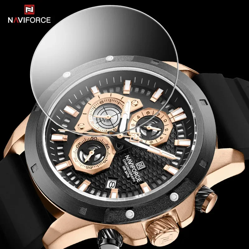 NAVIFORCE Brand Men\'s Luxury Wristwatch Silicone Strap Chronograph Quartz Watches Sports Waterproof Male Clock Relogio Masculino