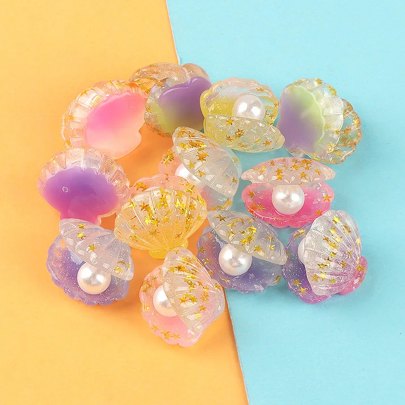 10 szt. Świecące w ciemności, urocze, trójwymiarowe, gradientowe gwiazdki z cekinami, otwierane perły, muszelki tęczowe, kremowe kleje, żywica, zabawki