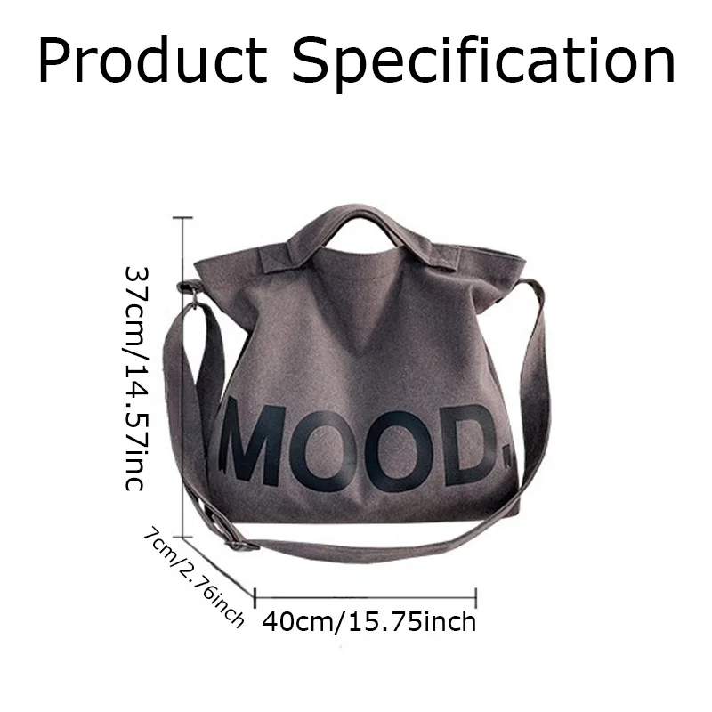 Große Canvas-Tasche mit Buchstaben-Aufdruck in Unifarben, Unisex-Modell mit Gleichem Canvas-Umhängeband, Große Kapazität Shopper-Tasche – Detail 1