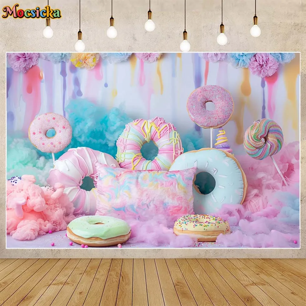 Mocsicka Baby Kids Photo Background Donut Lollipop Pillow Newborn Portrait Backdrop Photography for Photo Studio Photocall Props