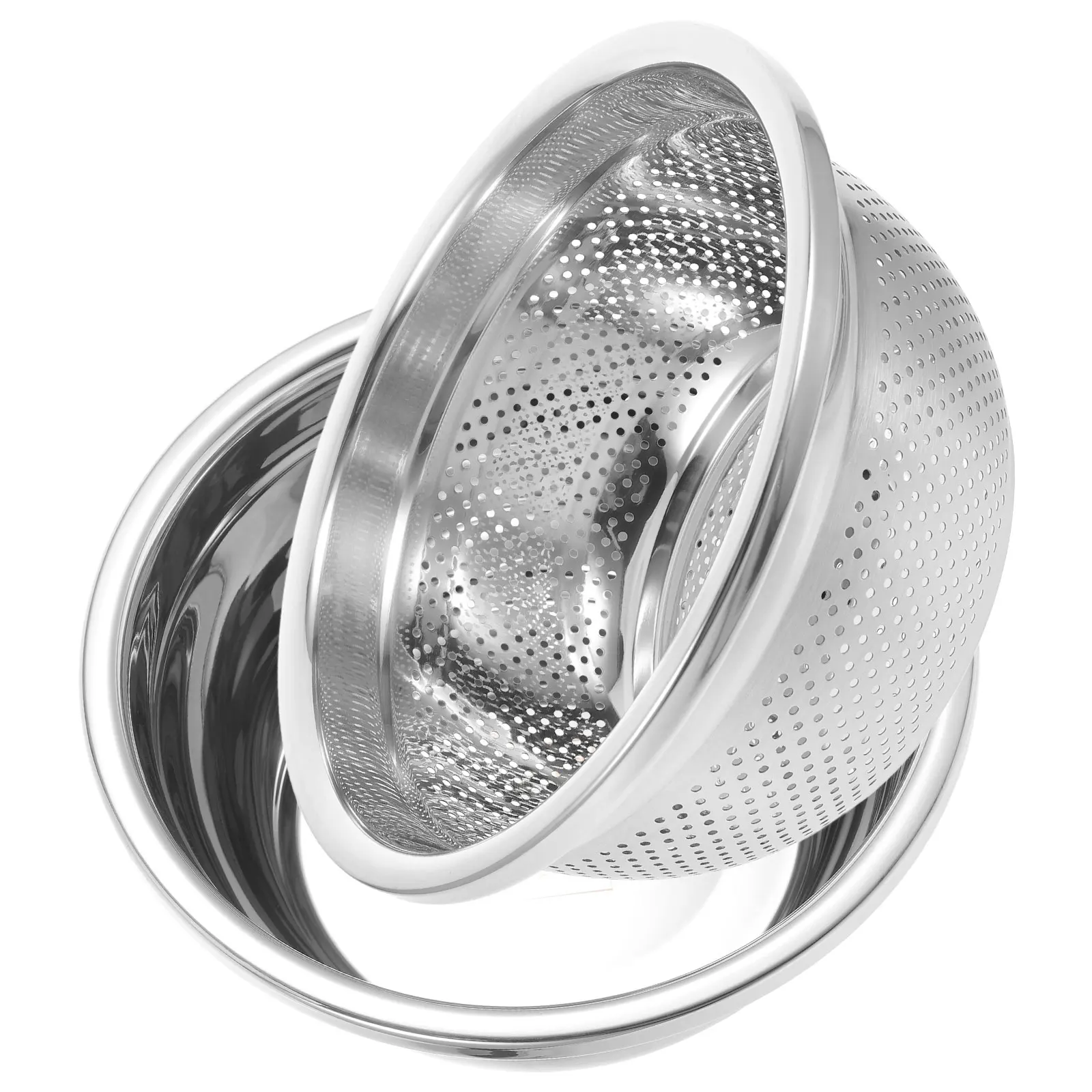 

2 Pcs Stainless Steel Colander 24cm Drain Basket Kitchen Sink Strainer Vegetable Fruit Drainer Basket Mixing Bowl Rice