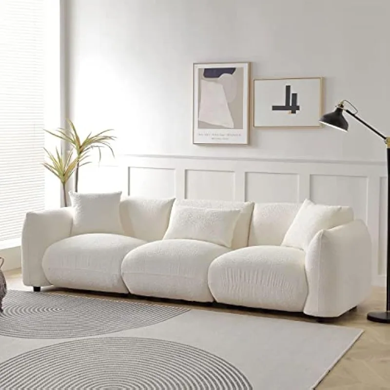 

Секционный диван 102,36 дюйма, диван-облако для гостиной, современный диван-букле с мягкой спинкой и 3 декоративными подушками, диван-букле Тедди