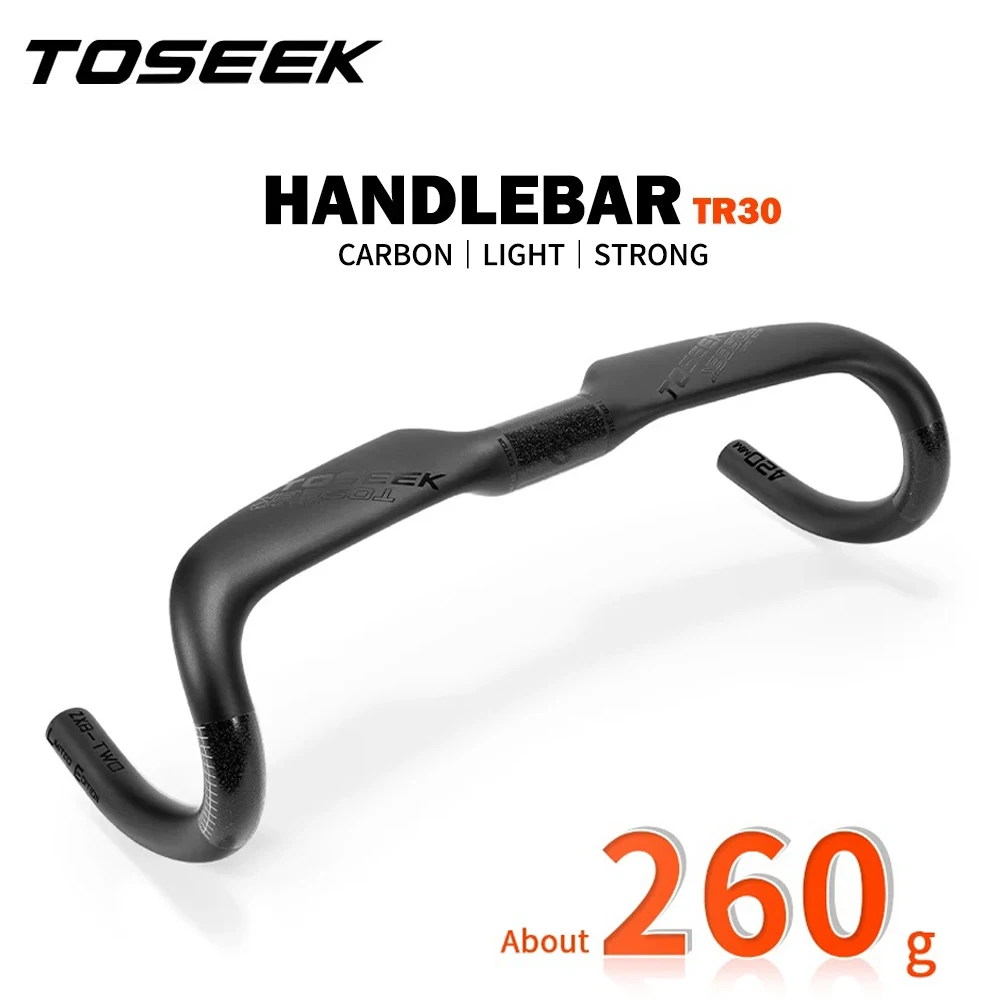 TOSEEK TR30 Carbon Fiber Ultra Light Bicycle Road Handlebars 380/400/420/440mm Matte Internal Routing Road Bicycle Handle Bar