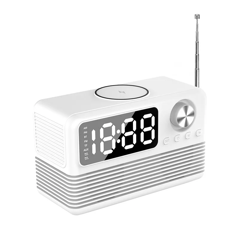 Bluetooth Speaker 15W Wireless Charging Clock LED Speaker New Hotel Supplies Retro Wireless Charging Bluetooth Speaker