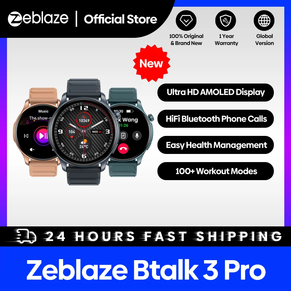 [2024 World Premiere] Zeblaze Btalk 3 Pro Smart Watch AMOLED Display Hi-Fi Bluetooth Phone Calls Health and Fitness Tracking