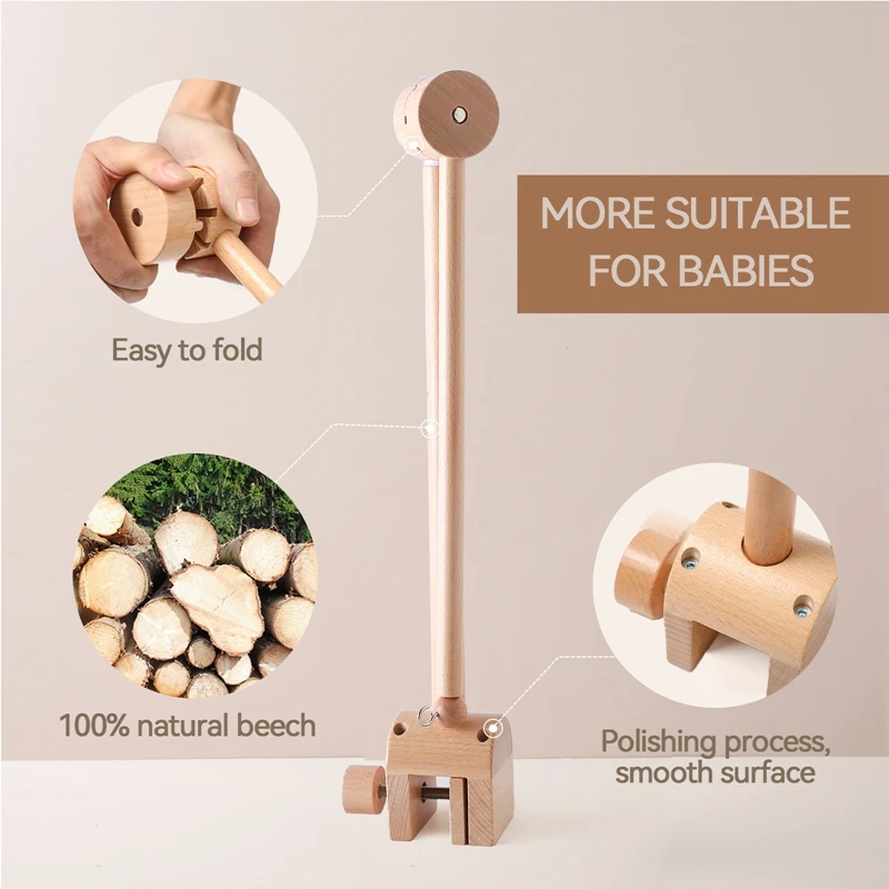 Crib Mobile Bed Bell Arch Bracket Baby 0-12Months Wooden Mobile Hanging Rattles Toy Music Box Holder Decorative Arm Bracket Gift