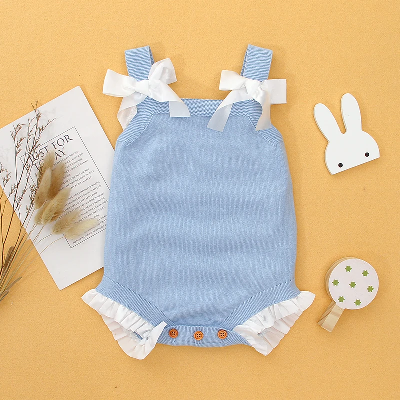 Baby Bodysuit Cotton Knitted Newborn Girl Jumpsuit Boy Overall Sleeveless 0-18M Child Infant Clothes Fashion Tie Summer Playsuit