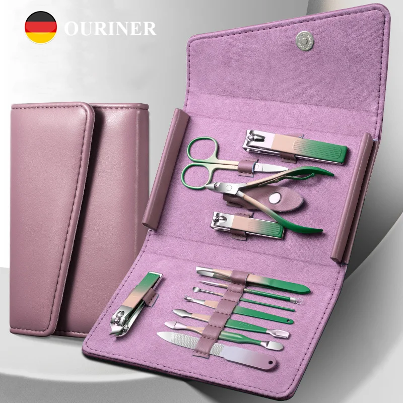 12pcs/set Nail Cutter Set Stainless Steel Nail Clippers Set With Folding Bag Manicure Kits Scissors Makeup Beauty Tool