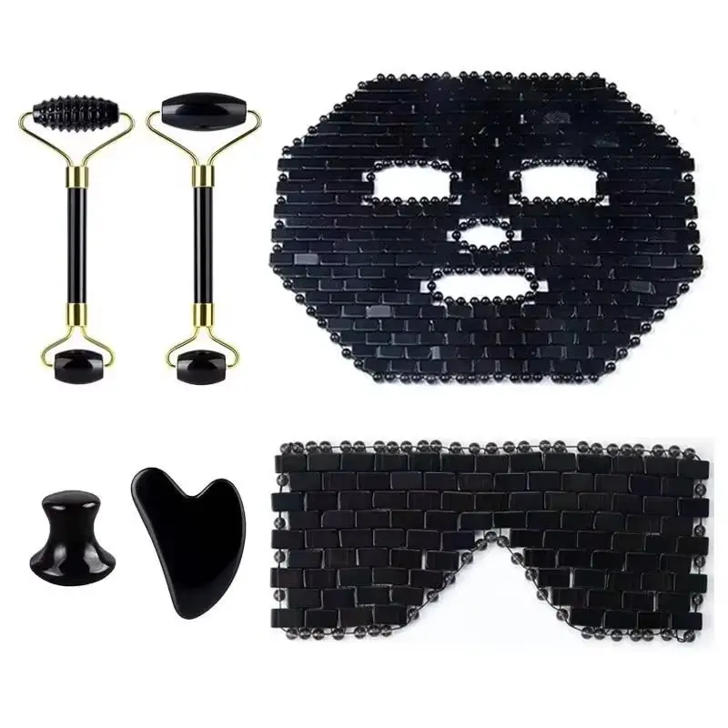 

Маска для лица из обсидианного нефрита, скребок для гуаши, роликовый массажер, набор натуральных камней, гуаша, холодная терапия, антивозрастная нефритовая маска, инструмент для красоты