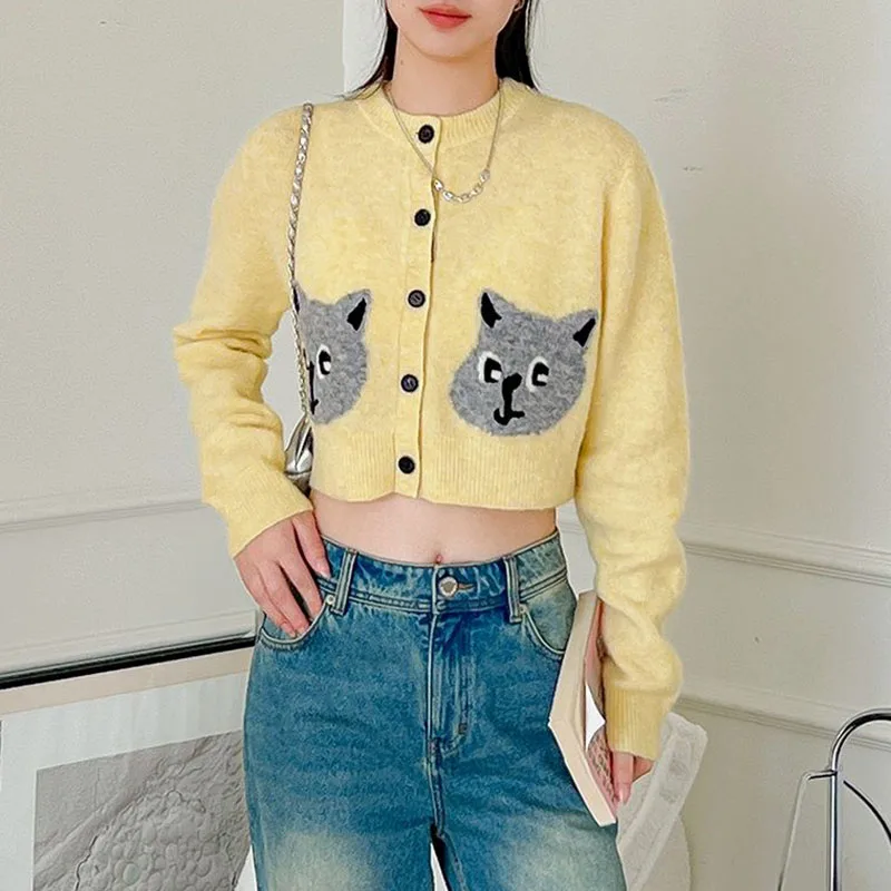 Short Knitwear Cardigans Female Spring O Neck Soft Women Sweater Jacket Long Sleeve Casual Knit Coat For Women Outwear