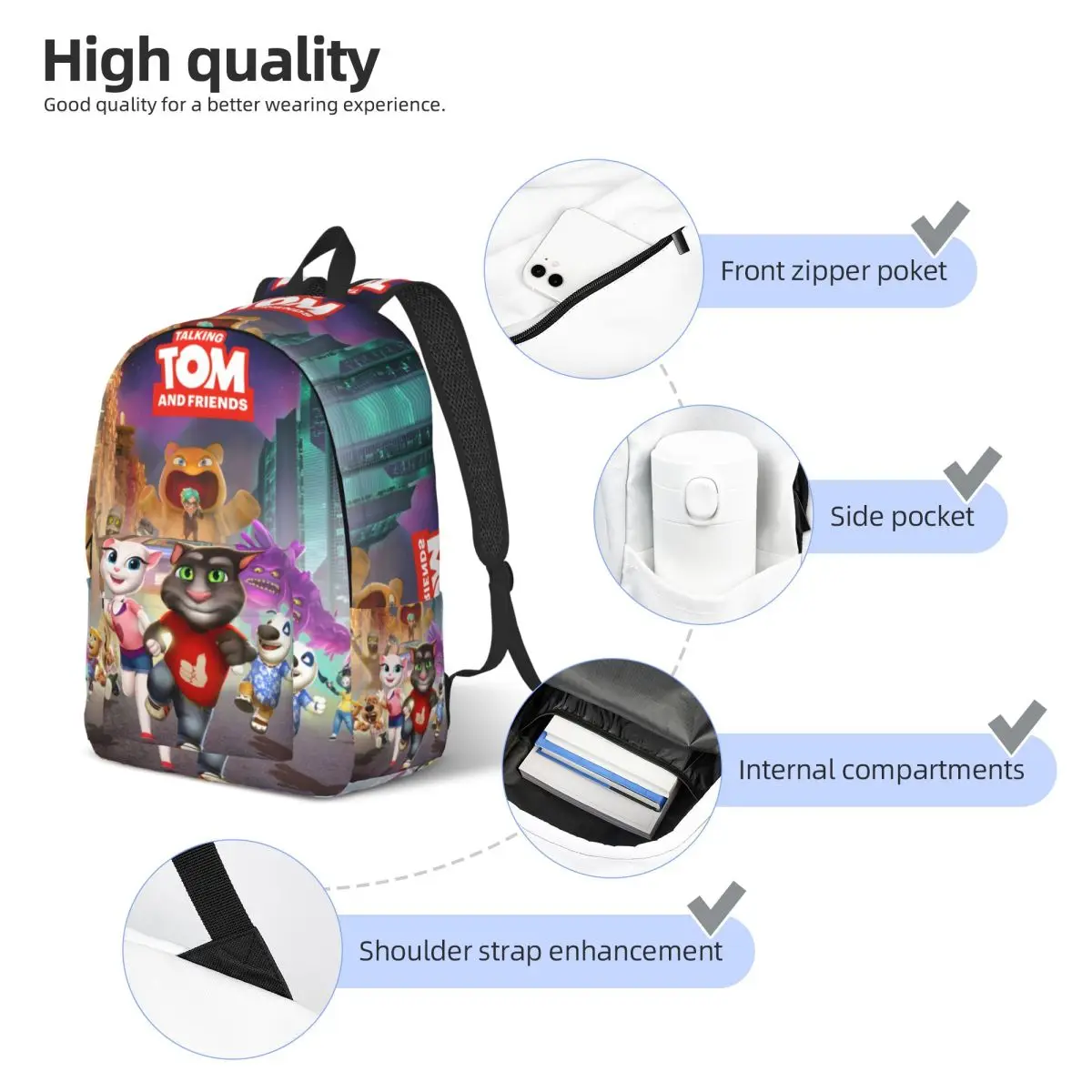 Talking Tom And Friends Backpack for Men Women Fashion High School