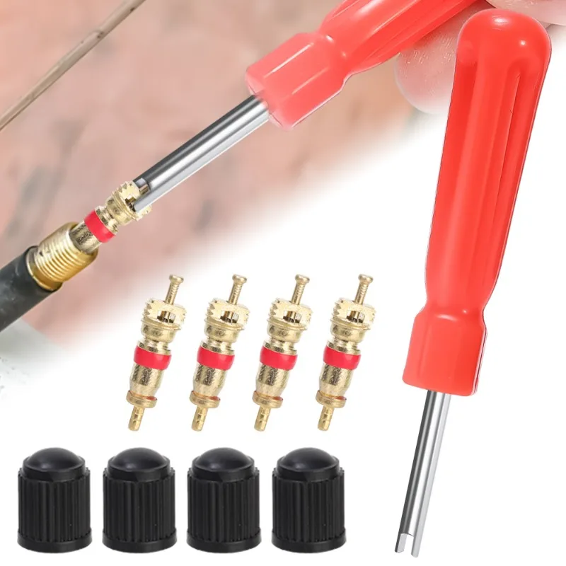 Tire Valve Core Removal Installation Kit Car Bicycle Slotted Handle Tire Valve Stem Core Remover Tire Repair Install Set Tools