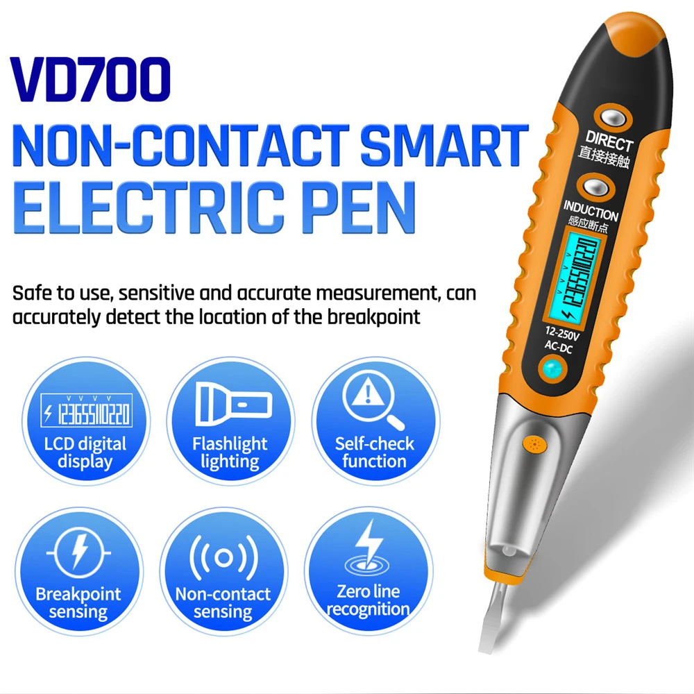 MultiDigital Tester Pen AC DC12-250V Electricity Measurement Pen Non-contact Induction Voltage Detector Test Pen Pencil LCD Tool