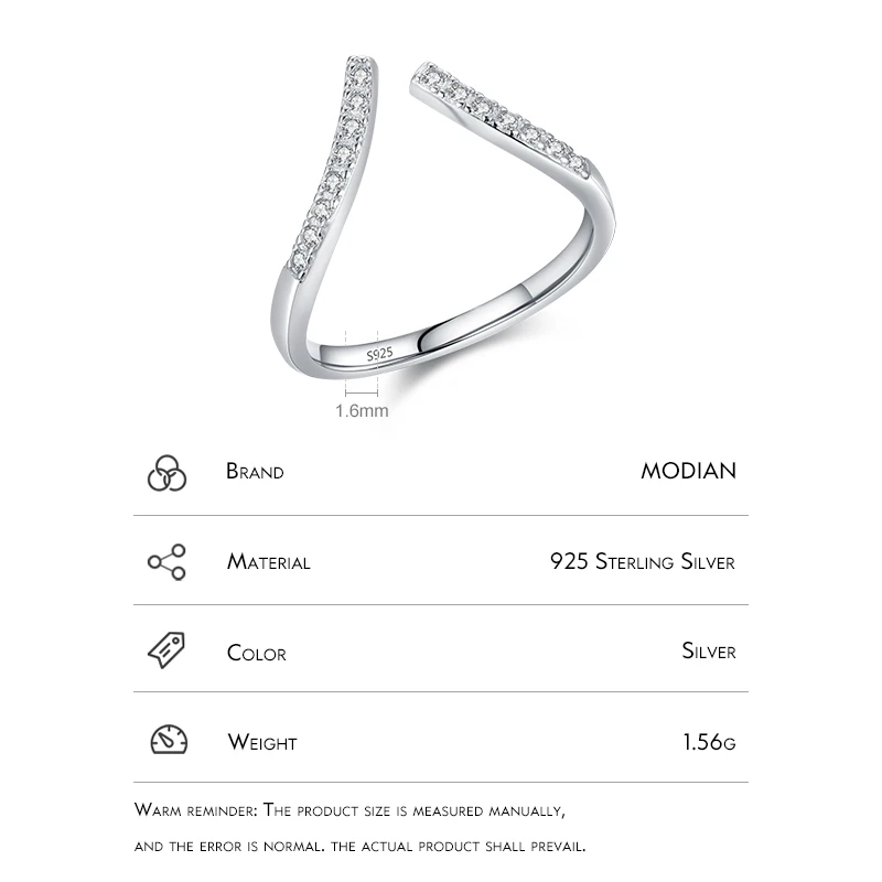 Modian 925 Sterling Silver Simple Open Size Index Finger Ring For Women Classic Sparkling Wedding Engagement Luxury Fine Jewelry