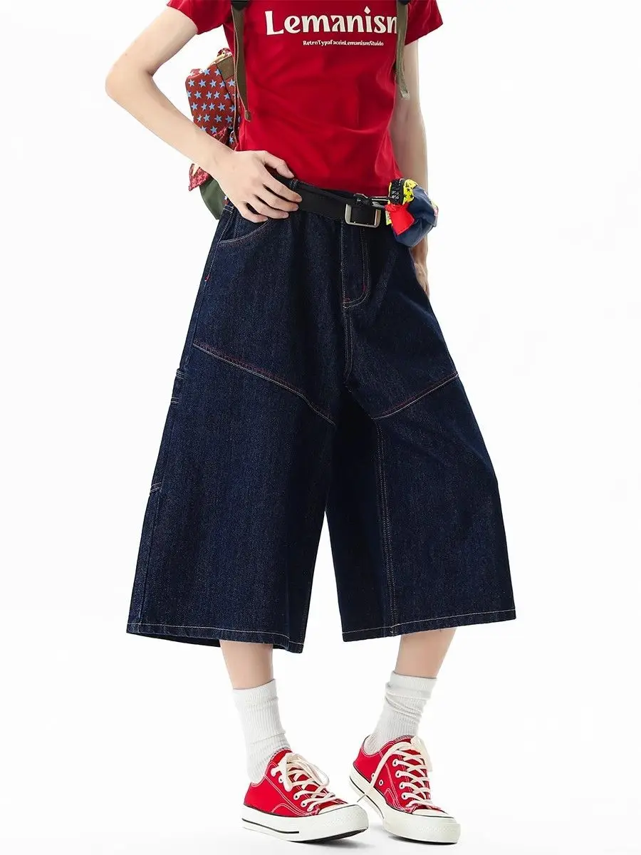 

Женские винтажные эстетические джинсы в стиле Харадзюку с вышивкой, лето 2021, повседневные брюки Y2K, уличная одежда в стиле панк, мешковатые джинсовые шорты