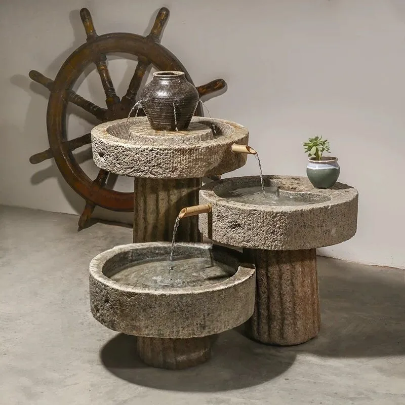 

Old stone trough stone grinding disc courtyard flowing water ornament bluestone stone trough fish tank flower pot balcony fish