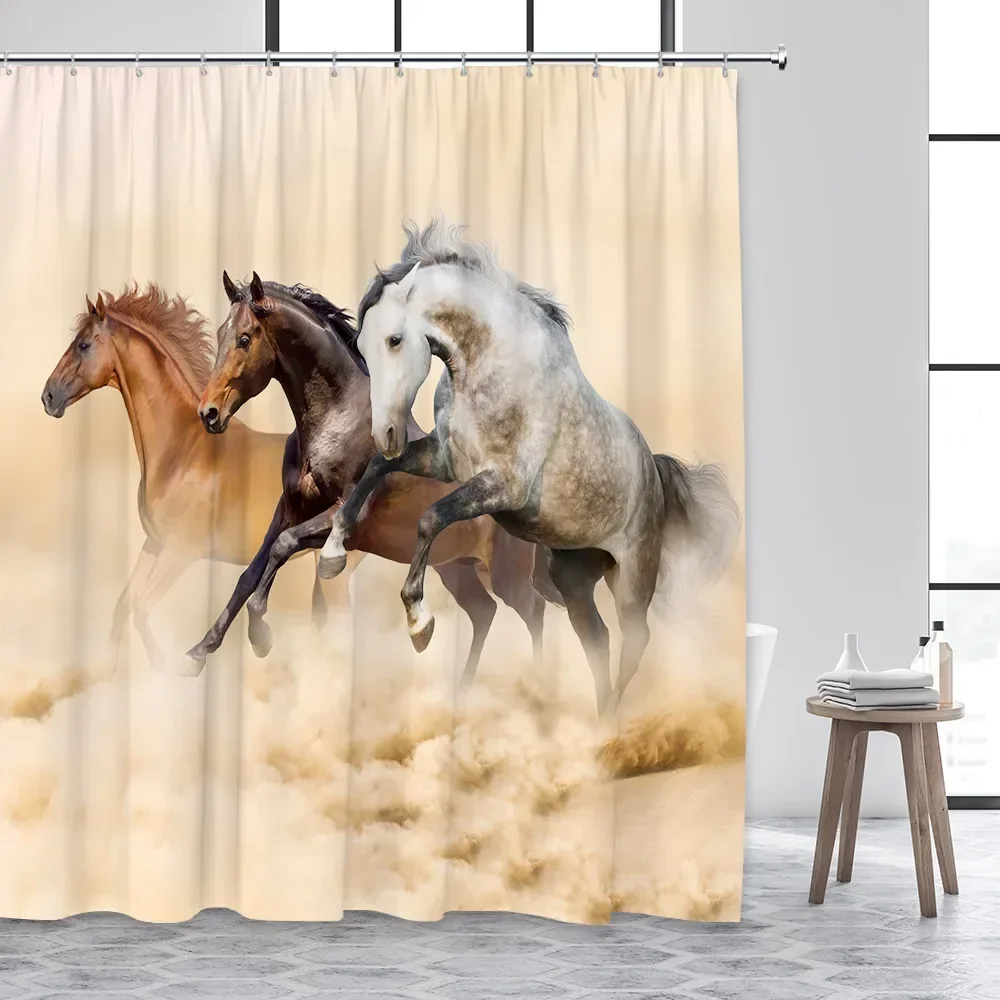 Horse Shower Curtains Beach Farm Animals Modern Polyester Fabric Home Bathtub Decor Bathroom Curtain Sets With Hooks Brown Black