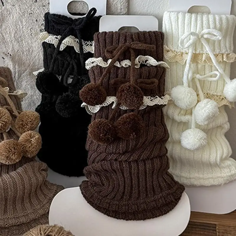 72XE หวาน Frilly ขาอุ่นถักแขนขา Bows ถุงเท้าขายาวแฟชั่นกลางหลอดถุงเท้าผู้หญิงของขวัญ