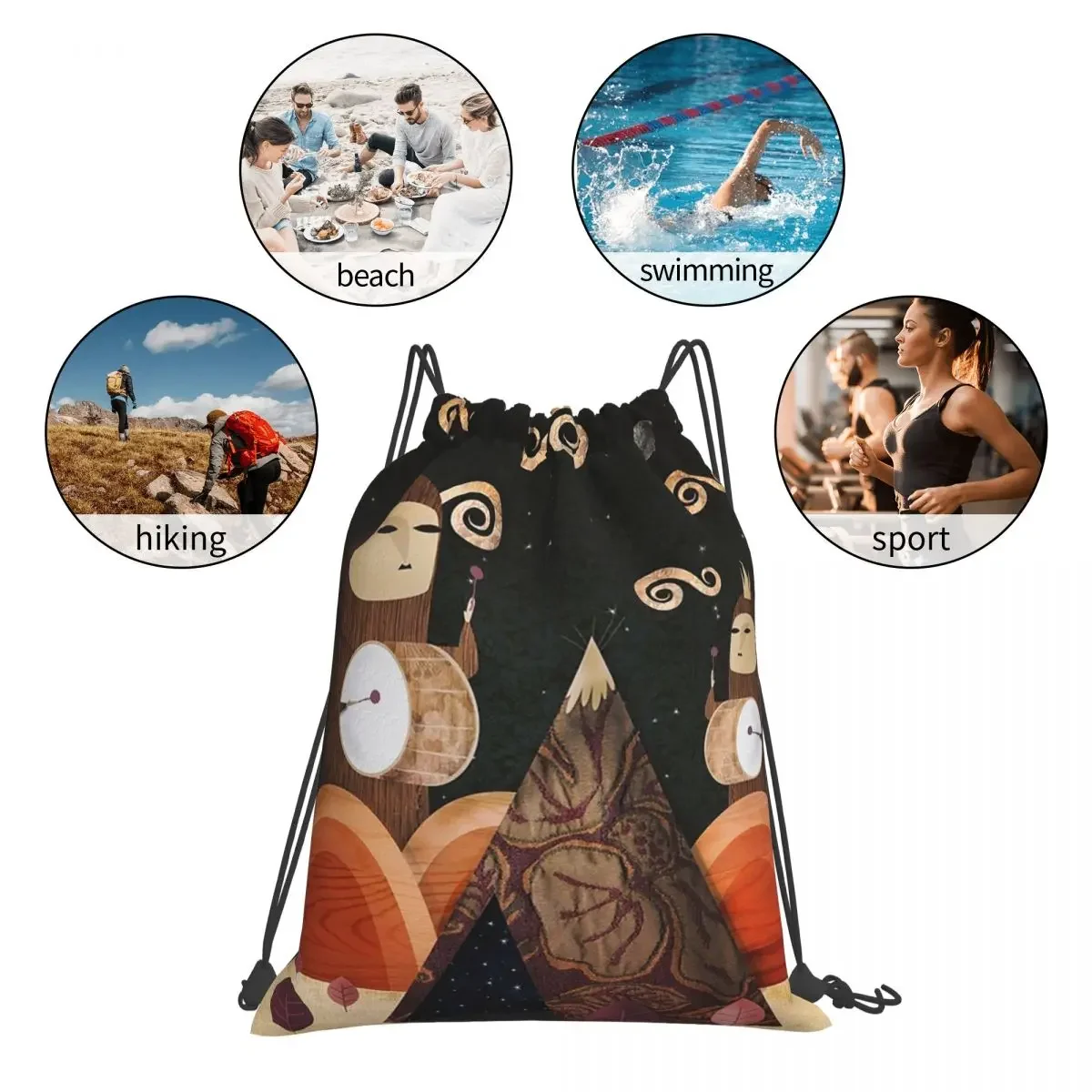 Drums Beating Through The Night Backpacks Drawstring Bags Drawstring Bundle Pocket Sports Bag BookBag For Man Woman Students