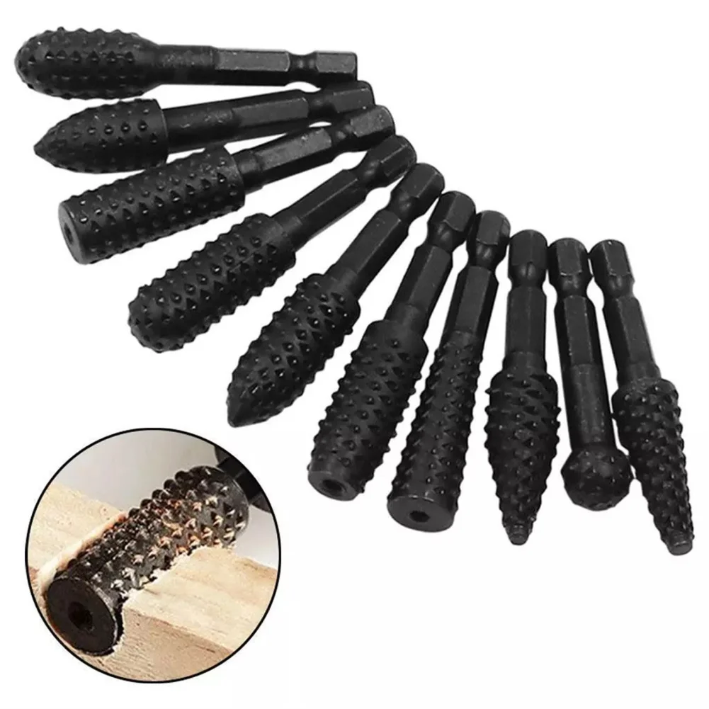 Hex Shank Rotary Burrs, Carpintaria Escultura, Borracha Rebarbação, Shaping Grooving, Rotary Rasp File Set, 1/4 ", 10pcs