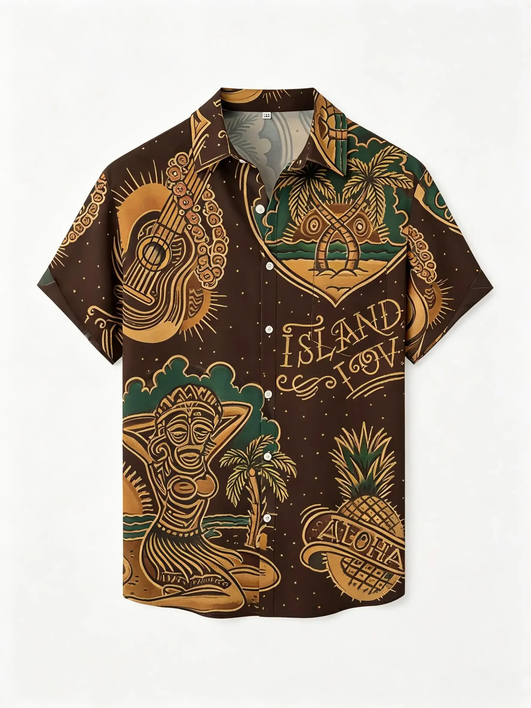 Vintage Hawaiian Surfboard Coconut Tree Boat Anchor Printed Short Sleeved Shirt for Men's American Beach Shirt