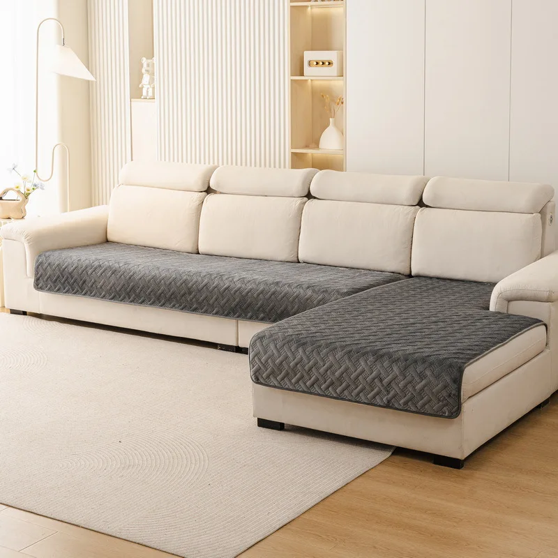 

Thickened Flannel Sofa Cushion Simple Plaid Velvet Plush Non-Slip Cushion Leather Dustproof Living Room Sofa Cover Armrest Towel