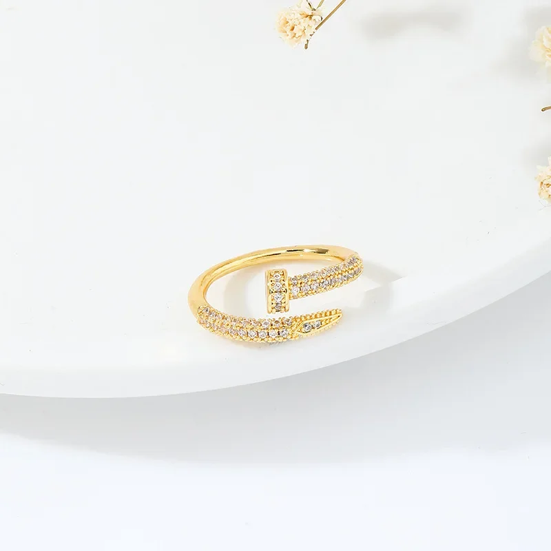 Women Adjustable Nail Ring Korean Fashion Punk Cubic Zirconia Ring Daily Simple Jewelry