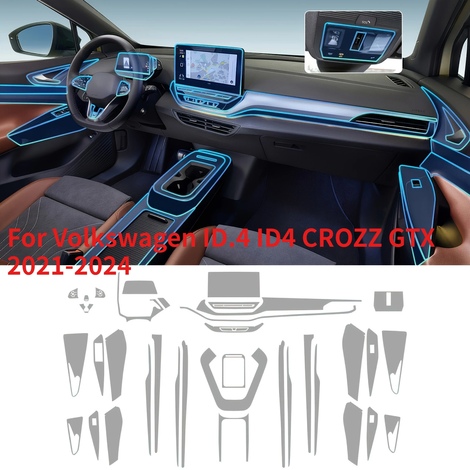 

For Volkswagen ID.4 ID4 CROZZ GTX 2021-2024 Set Pre-cut Invisible Interior Film TPU Car Film Interior Scratch Film Interior