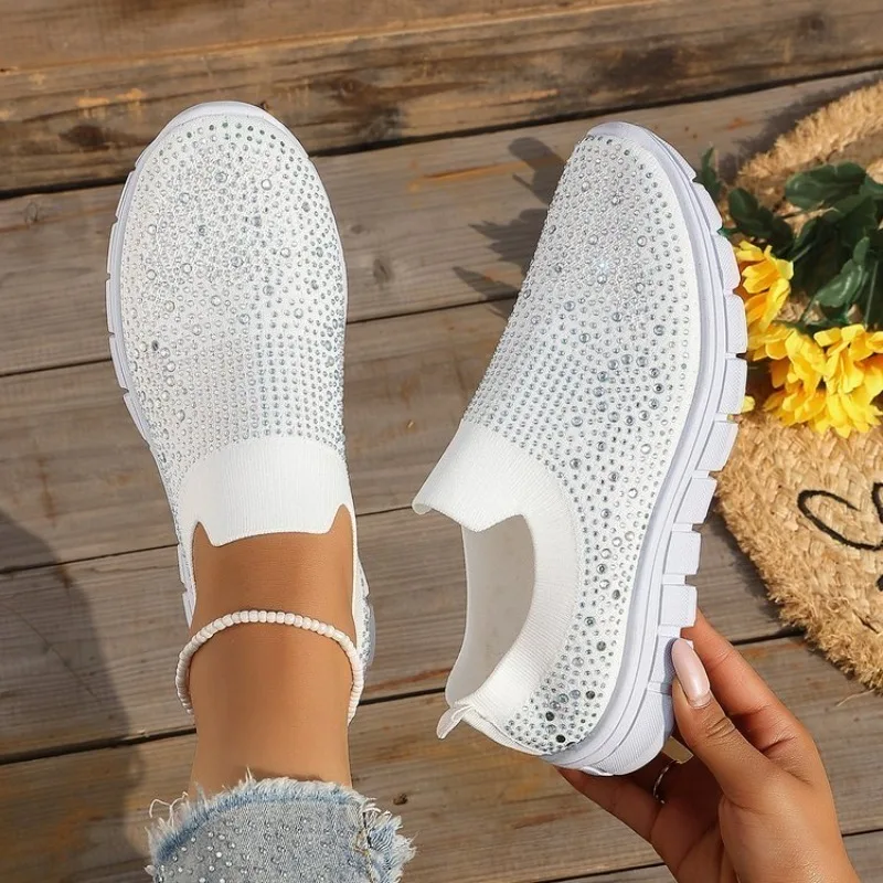 Damen Casual Slip-on Sneakers mit Glitzerdetails, Flache Schuhe mit Klobiger Sohle, Outdoor-Fußbekleidung für Damen, Tägliches Gehen, Streetwear