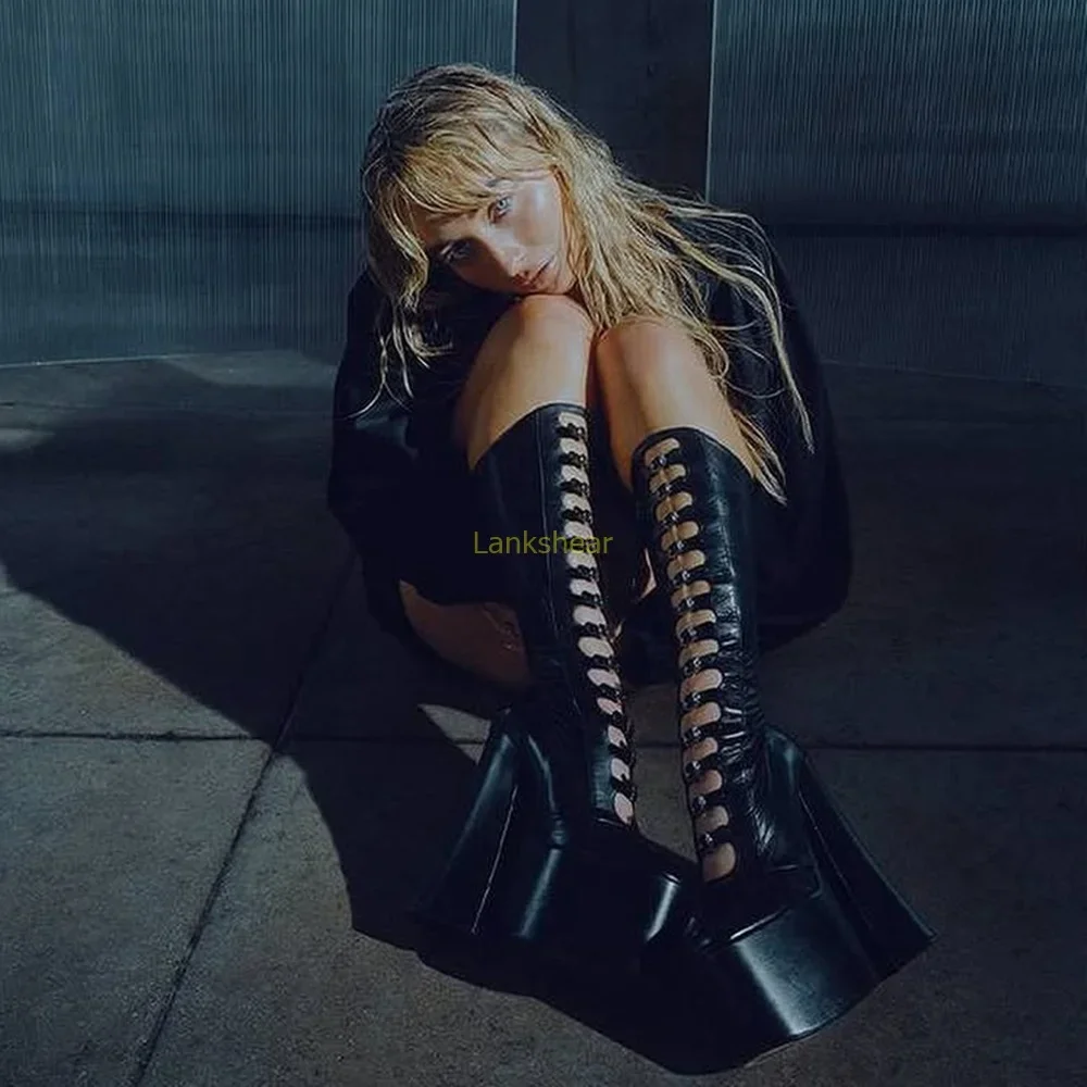 

Сексуальные сандалии на платформе с открытыми отверстиями, матовые кожаные ботинки с пряжкой и острым носком на квадратном каблуке, новые поступления, модные женские современные ботинки