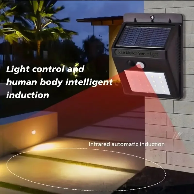 1-6PCS 100 LED 1800MAH Solar Wall Lamp Blubs  4 Sides Luminous With Motion Sensor Outdoor Garden Courtyard Waterproof Wall Light