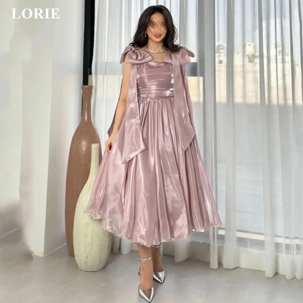 

LORIE Glossy Solid Evening Dresses Bow Sleeveless Prom Dress Elegant Waist-Cinching Draped A-Line Party Dress Customized