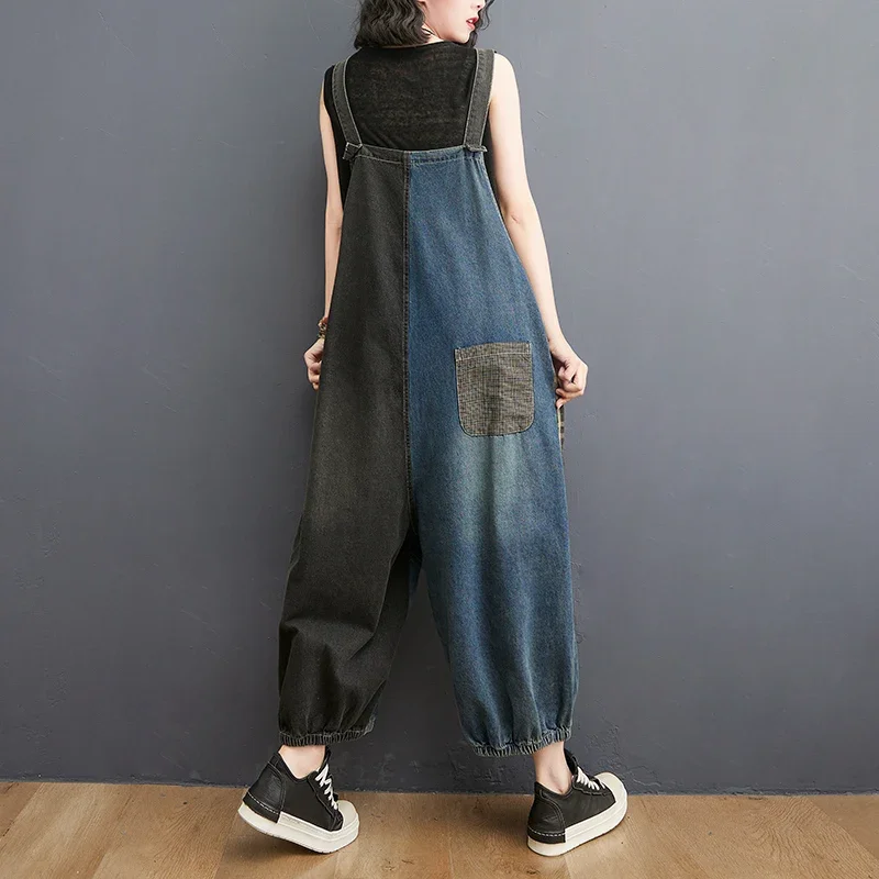

Spring Summer Denim Overalls for Women Big Pockets Loose Long Jeans Jumpsuits Sleeveless Spaghetti Strap Suspenders Female New