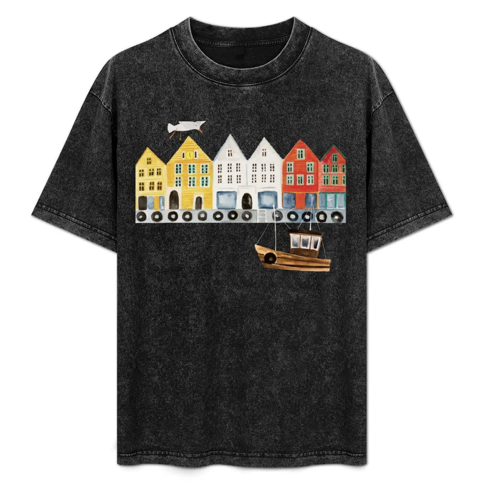 

Bergen Norway watercolor T-Shirt fashion shirts Short sleeve tee oversized t shirt outfits for men