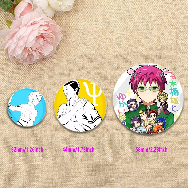 Saiki K HD Print Anime Brooches Saiki Kusuo Teruhashi Kokomi Cartoon Badge Handmade Pins for Backpack Clothes Gift Accessory