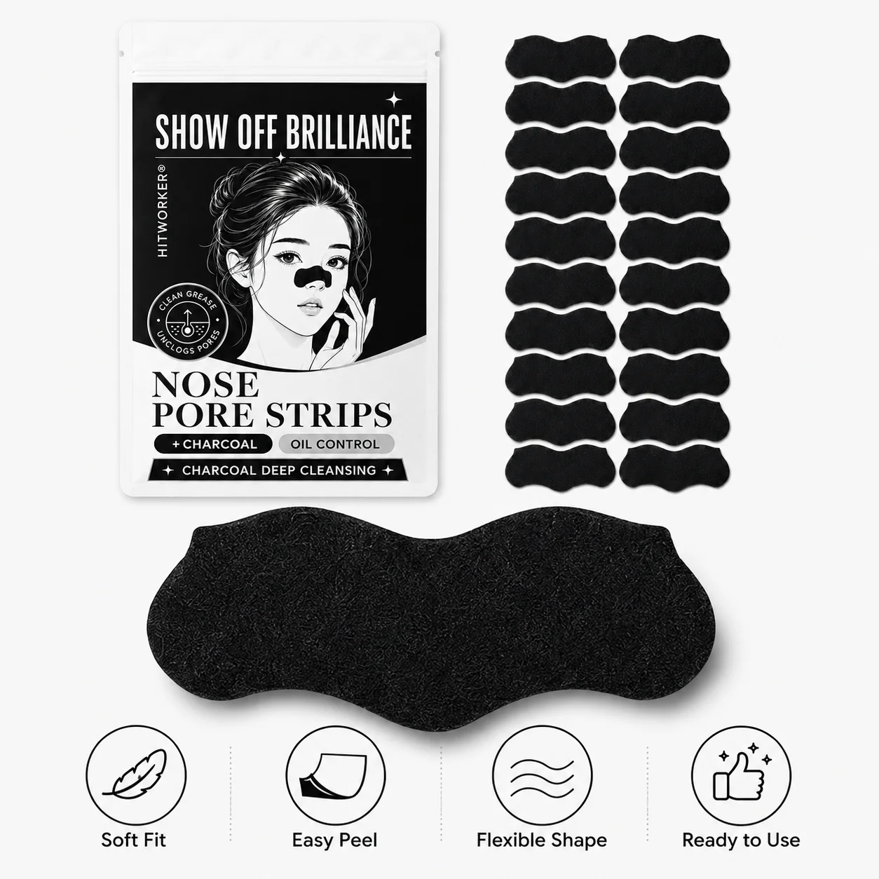 30Pcs Activated Charcoal Nose Strips Set Soft Fit Skin Care Patch for Easy Home And Travel Use Fresh Look Routine