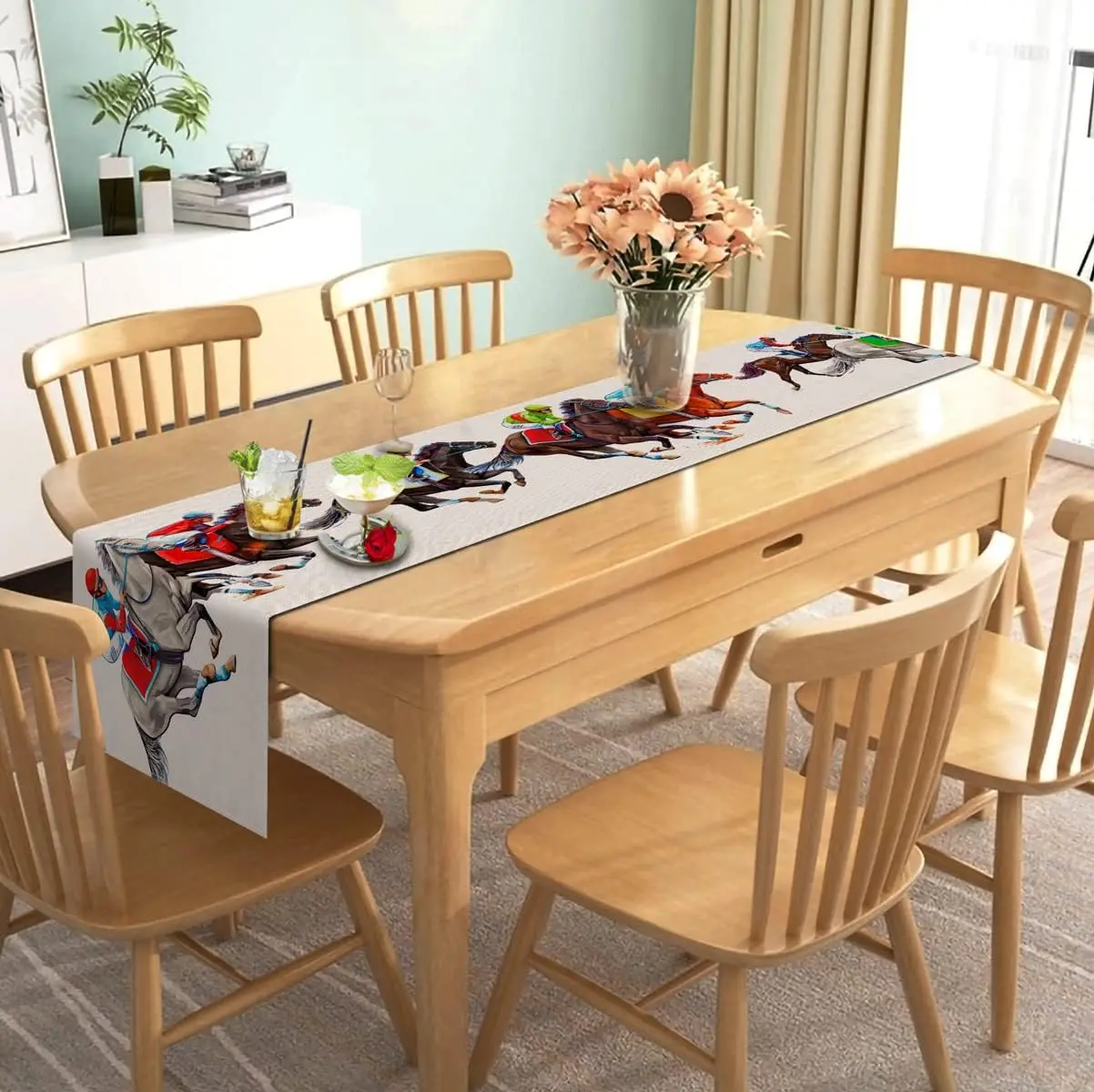 Kentucky Table Runner - 1PC 2026 Horse Racing Derby Party Jockey Silhouette Rustic Farmhouse Kitchen Dining Cover