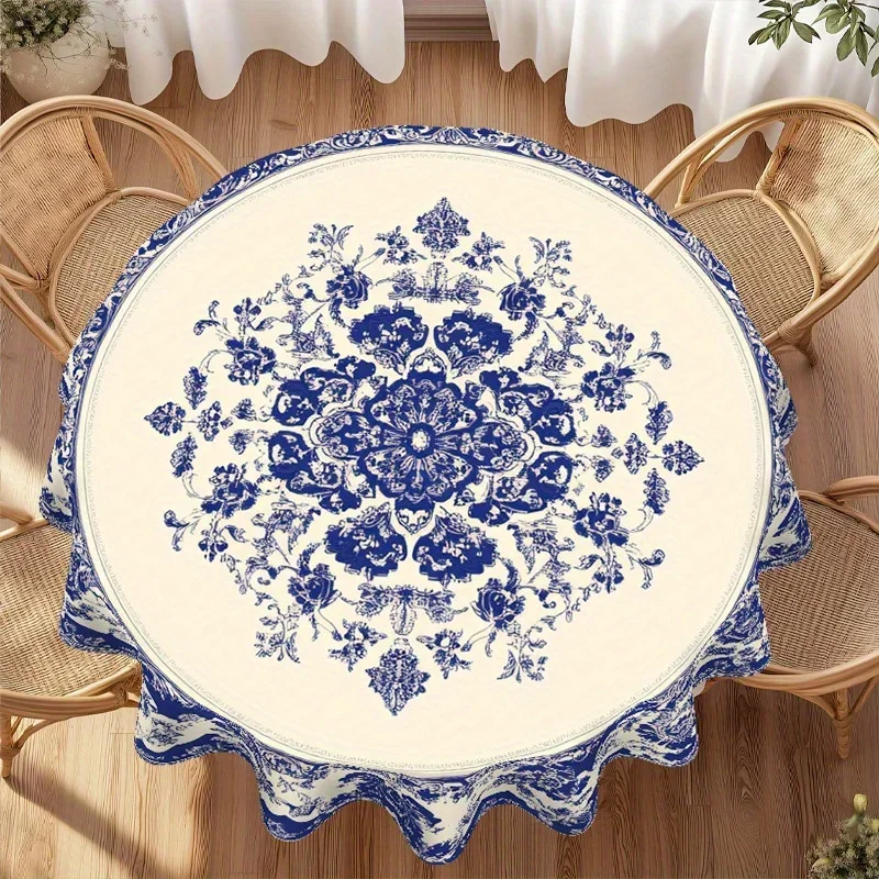 One blue European classic pattern printed tablecloth, suitable for kitchens and dining rooms, as well as for small gatheringsxzj