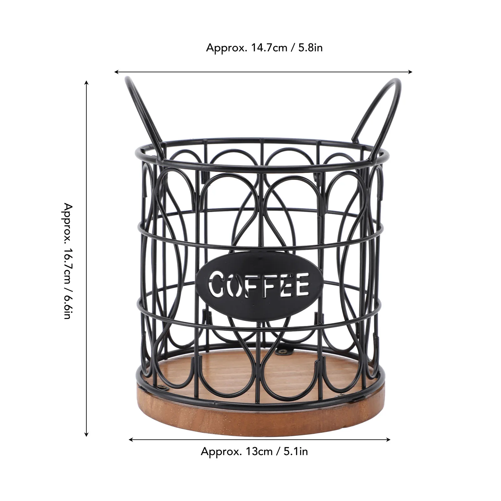 Coffee Pod Basket Decorative Round Wire Coffee Capsule Holder With Wooden Base For Cafe Kitchen Countertop Black