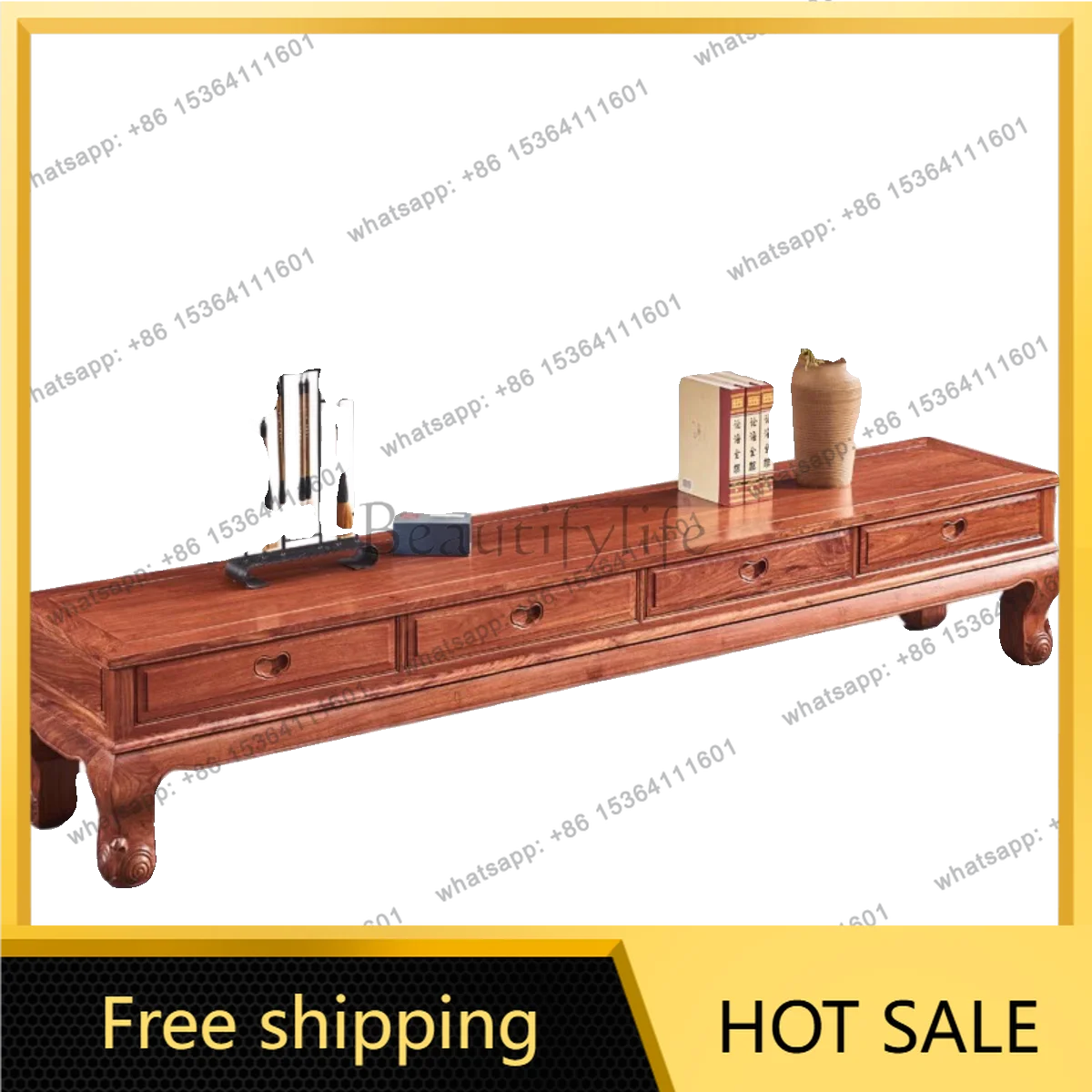 YJ New Chinese Solid Wood TV Cabinet African Padauk Media Unit For Living Room Home Furniture