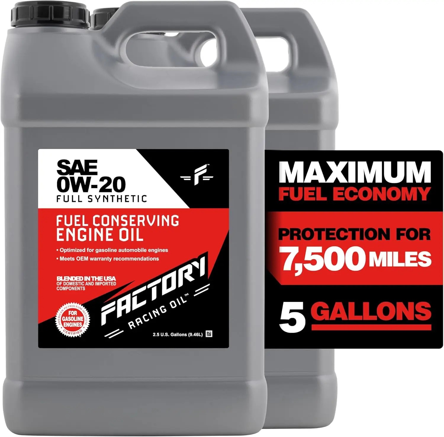 Aceite 209907 Twin Pack SAE 0W-20 totalmente sintético, aceite de motor que conserva el combustible, API SP ILSAC GF-6A, 5 galones (2 botellas de 2,5 galones)