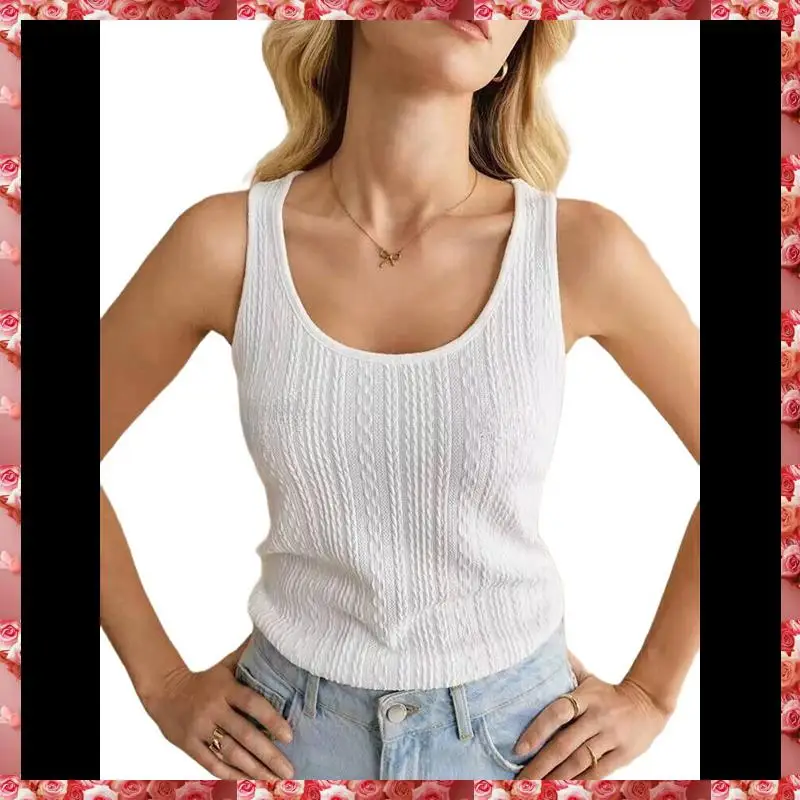 قمصان نسائية بدون أكمام برقبة على شكل حرف U بدون أكمام، قمصان صيفية كاجوال أساسية