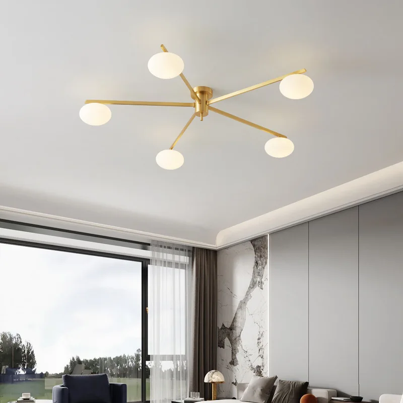 Italian Minimalist Living Room Hardware Ceiling Light Minimalist Modern Master Bedroom Room Creamy Pebble Glass Decorative Lamp