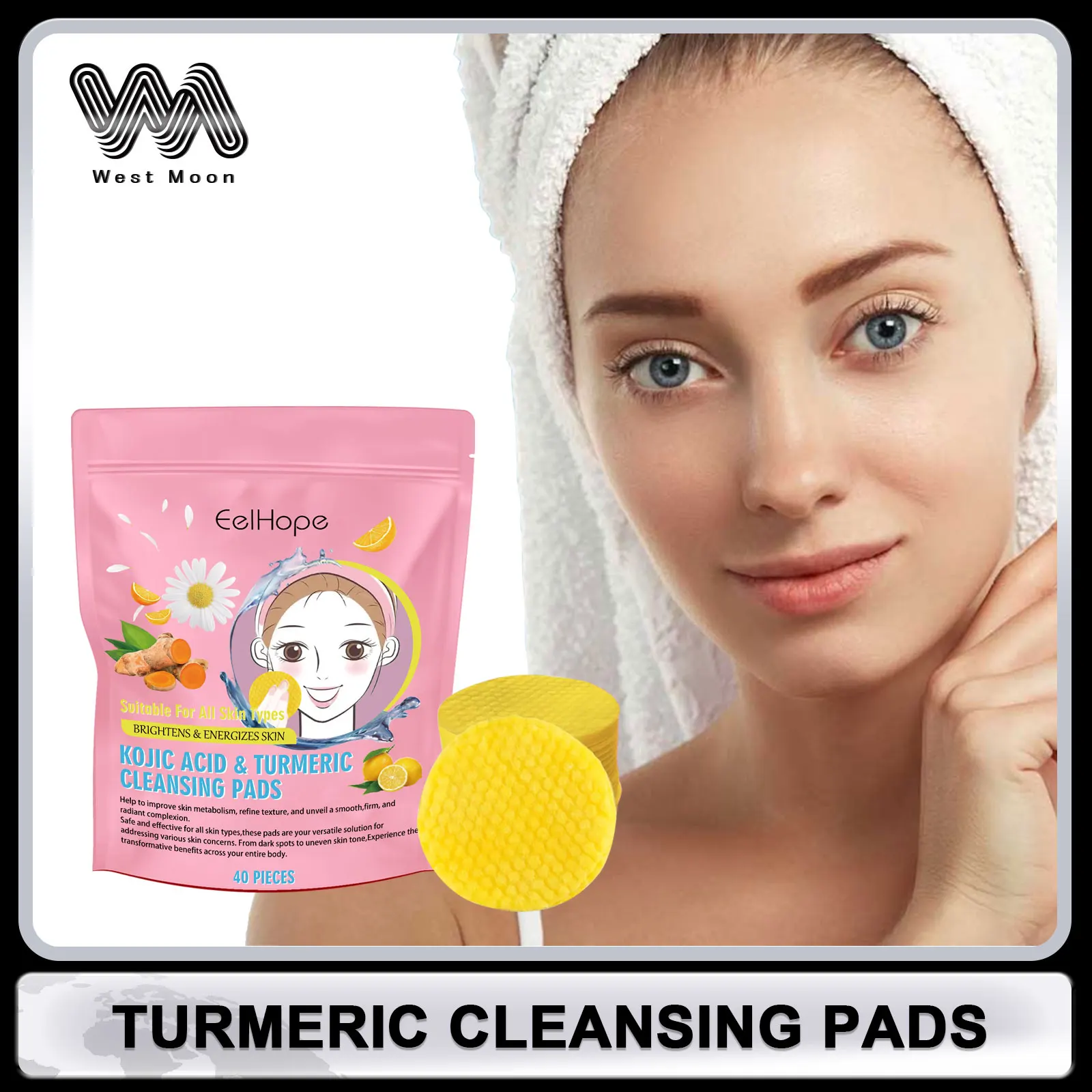 Turmeric Cleansing Pads Oil Control Exfoliating Acne Removal Dead Skin for Face Shrink Pores Moisturizing Massage Face Cleanser