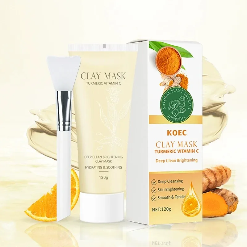 Turmeric VC/Niacamide/Clay Cleansing Mud Mask with Brush, Brightening and Blackhead-Removing Applicable Mask, Nourishing the Ski