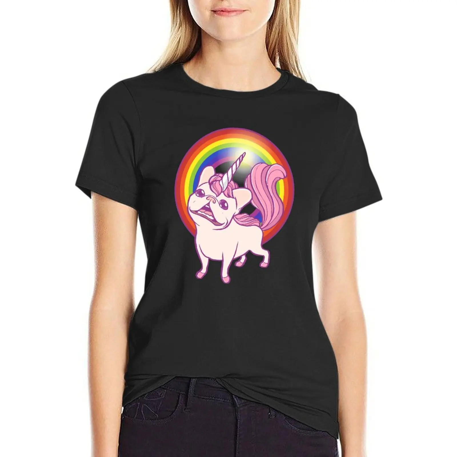 The Unicorn Frenchie T-Shirt female tops lady clothes shirts graphic tees t-shirts for Women graphic tees