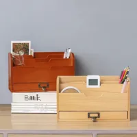 Multifunction Wooden Home Office Desk Paper File Letter Mail Box Storage Sorter Holder Desktop Key Pen Pencil Organizer F0E5V8