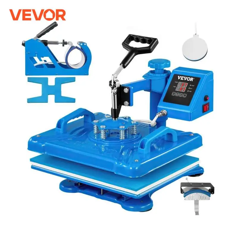 VEVOR 12X15 Inch 5 in 1 Heat Press Machine Transfer Heating Coils Sublimation Rotation Swing for T-Shirts Cap Mug Plate Shoes