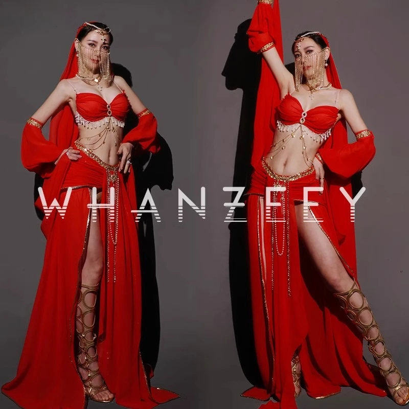 

Индивидуальный бар Gogo, экзотический стиль, костюм для танца живота, красный сексуальный индийский Ds, западная красавица, тема, новый товар, 6 шт.